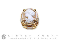 FIORINI anello Cammeo in oro rosa 18Kt con diamanti ct 0.22 H VS e zaffiri rosa Misura 15. NUOVO!