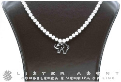 COLLANA Elefante con perle naturali di acqua dolce e centrale in oro bianco 18Kt e diamanti ct 0.08 G IF. NUOVA!