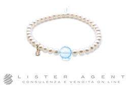 MIMI' bracciale elastico Zabette in oro rosa 18Kt con perle freshwater bianche mm 4.80 e topazio azzurro sfaccettato mm 8.00 Ref. B24VZRTAZ1-M. NUOVO!