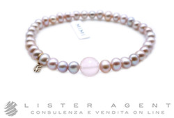 MIMI' bracciale elastico Zabette in oro rosa 18Kt con perle freshwater viola mm 5.00 e quarzo rosa sfaccetato mm 8.00 Ref. B24VZRQRS3-M. NUOVO!