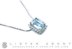 COLLANA in oro bianco 18Kt con diamanti ct 0.18 G IF e acquamarina Brasilia ct 1.41. NUOVA!