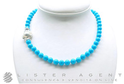 COLLANA in turchese naturale Arizona mm 8.00 e chiusura in oro bianco 18Kt con perla mabè e diamanti ct 0.20 H IF. NUOVA!