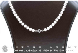 COLLANA in oro bianco 18Kt con Swarovsky e perle naturali Fresh water MM 5.00-5.50. NUOVO!