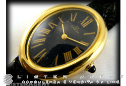 OMEGA Uhr Nur Zeit Ovale Form Lady in 18Kt Gold Schwarz Handaufzug 38765772. NEU!