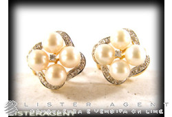 OHRRINGE in 18 Karat Gelbgold mit natürlichen Perlen mm 5,5 und Diamanten. BENUTZT!