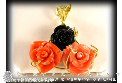 ANHÄNGER Rose in 18 Karat Gelbgold natürlichen Korallen und Onyx. BENUTZT!