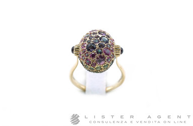 NANIS anello Dancing Reverse Medio in oro giallo 18Kt con ametiste ct 0.56, zaffiri ct 1.61, tsavorite ct 0.51 e rodoliti ct 0.17 Mis 14 Ref. AS12-584. NUOVO!