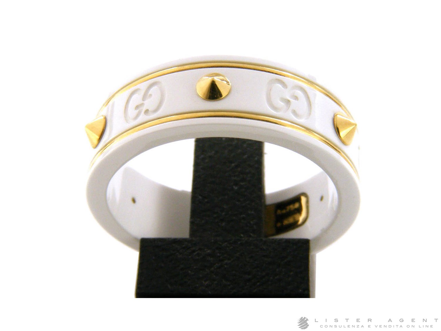 GUCCI anello Icon con Borchie in polvere di zirconio bianco e oro