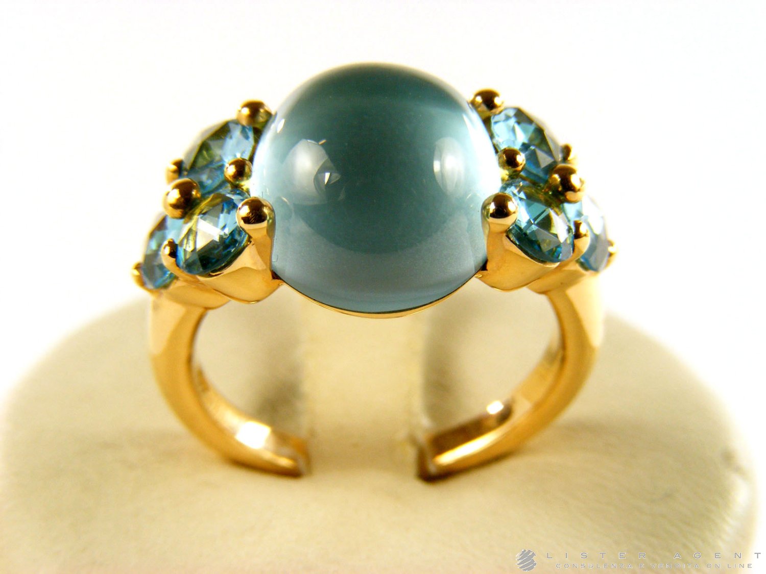 POMELLATO anello Luna in oro rosa 18Kt con topazi azzurri Mis 13