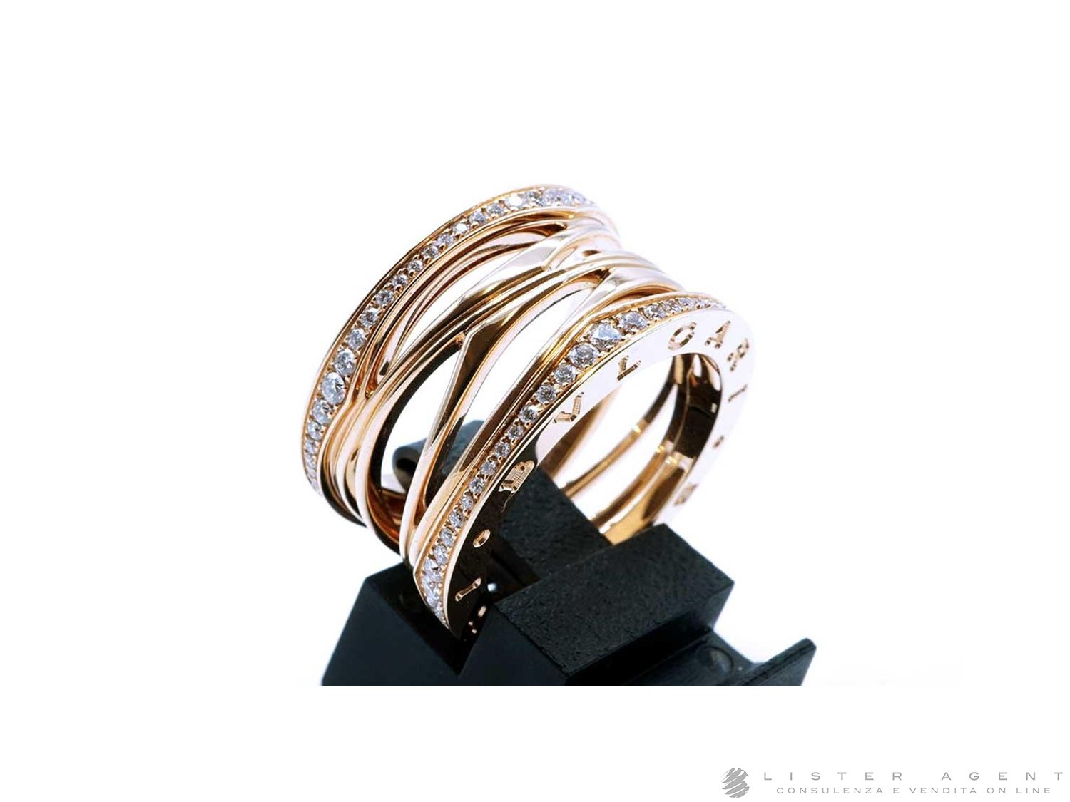 BULGARI B.Zero1 4Bande in oro rosa 18Kt e diamanti ct 0 61 Misura 14 Ref. AN858125. NUOVO