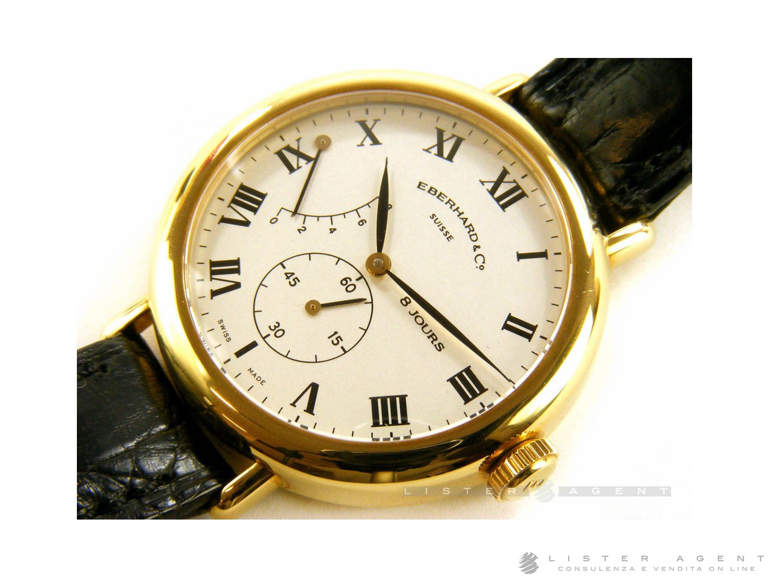 EBERHARD 8 Jours riserva di carica in oro giallo 18Kt Car. Man. Ref. 20017VZOR. NUOVO Lister Agent
