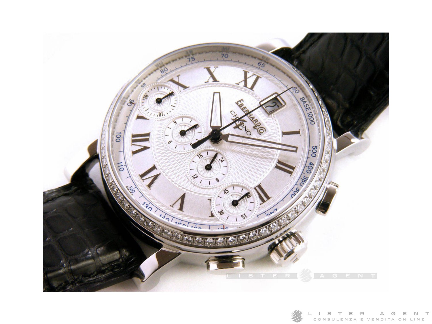 EBERHARD Chrono4 Bellissimo in acciaio e diamanti Argente AUT Ref. 31043BRCP. NUOVO