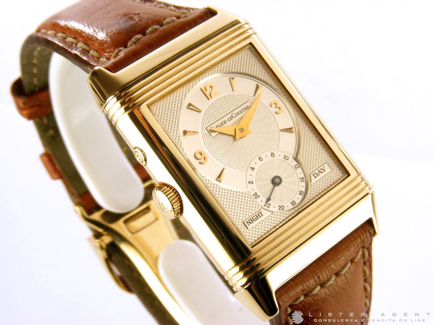 JAEGER LeCOULTRE Reverso Duo Face Night and Day in oro giallo 18Kt Argent Car. Man. Ref. 270.140.542. USATO