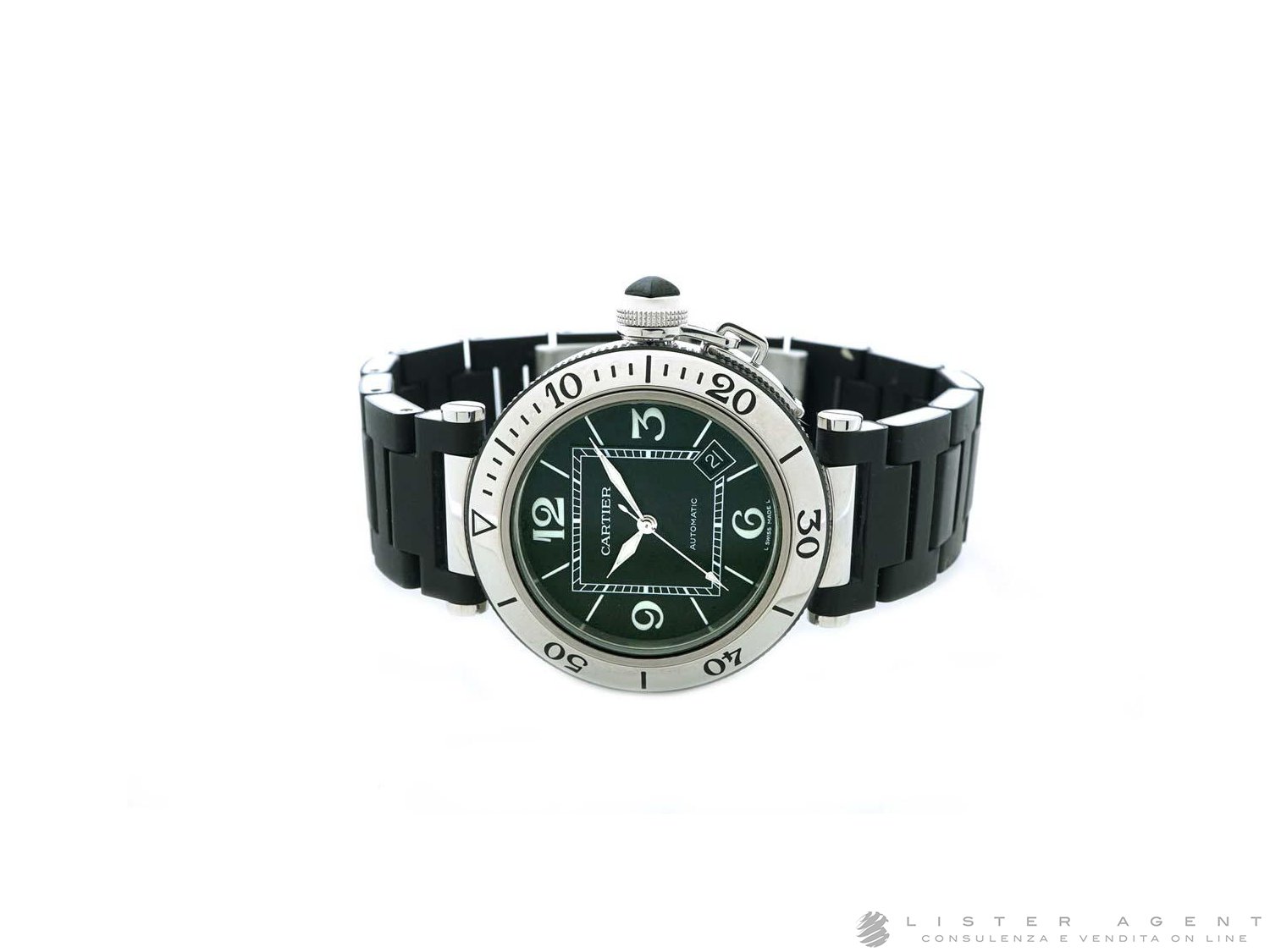 CARTIER Pasha Seatimer Automatico in acciaio e caucci Nero AUT Ref. W31077U2. NUOVO