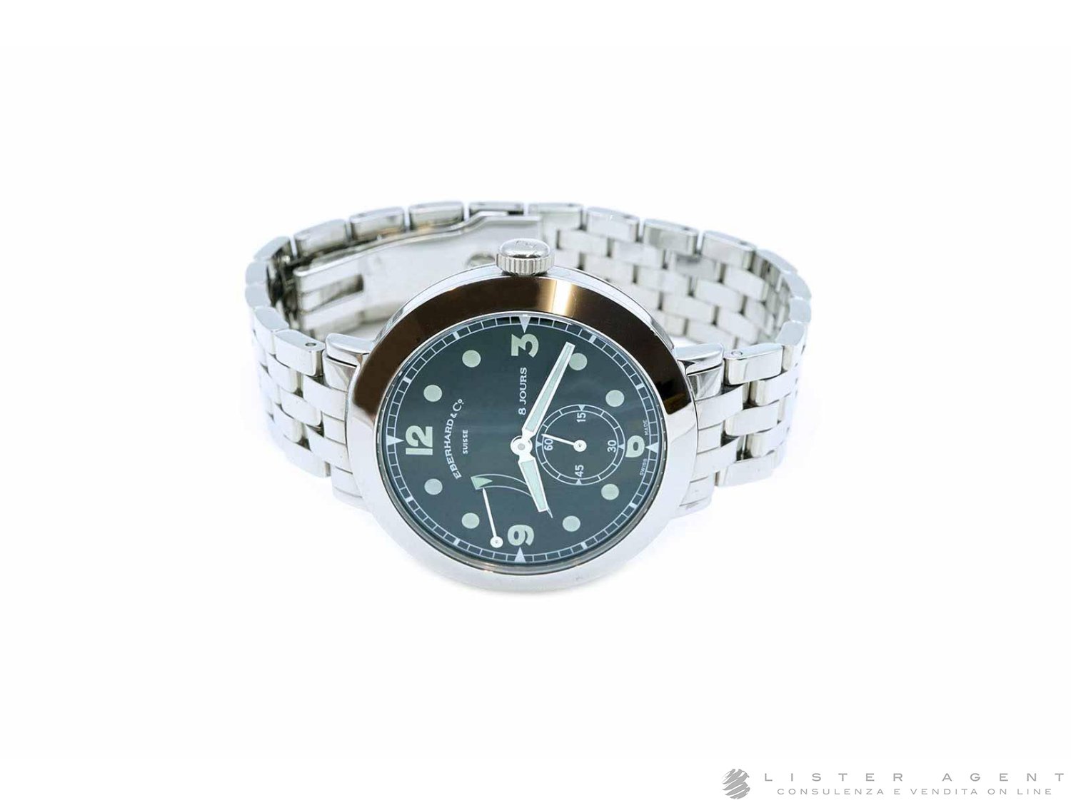 EBERHARD Postillon 8 Jours carica manuale in acciaio Nero Ref. 21022.2CAD. NUOVO