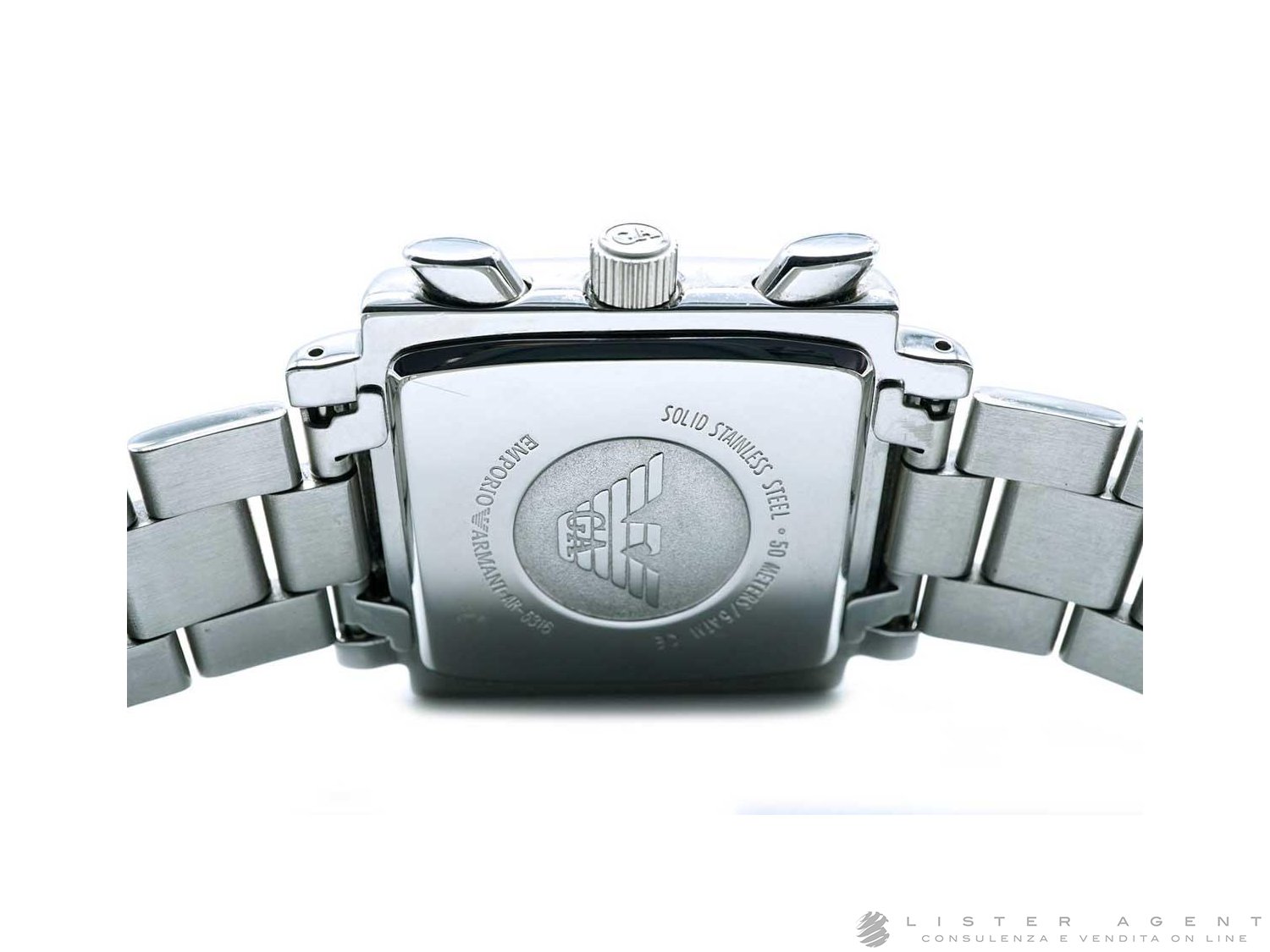 EMPORIO ARMANI orologio quadrato Cronografo in acciaio Argente. USATO