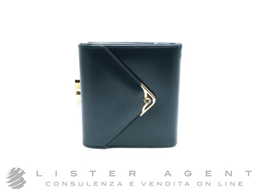 CARTIER portafoglio con porta monete e carte di credito Zaffiro in pelle nera con metallo placcato oro giallo e zaffiro Ref. L3000153. NUOVO