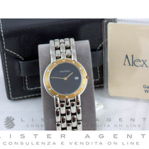 ALEXIS BARTHELAY Solo tempo in acciaio e oro 18Kt con diamanti Nero Ref. 2572750/A. NUOVO!
