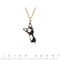 CREART collana Gatto in metallo laminato oro giallo con smalto e strass. NUOVA!