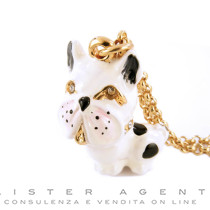 CREART collana Bulldog francese in metallo laminato oro giallo con smalto e strass. NUOVA!