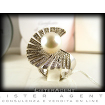 GIORGIO VISCONTI Anello in oro bianco 18Kt diamanti ct 1,44 e perla Ref. AB11629. NUOVO!