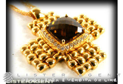 GIORGIO VISCONTI collana Croce in oro rosa 18Kt con diamanti ct 0,33 IF G e quarzo ct 1,00 Ref. GR34178/C. NUOVA!