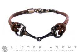 GUCCI bracciale Horsebit in argento 925 brunito e pelle marrone Ref. YBA324436001017. NUOVO!