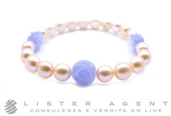 MIMI' bracciale collezione Elastica con perle di fiume e rosa in giada lavanda Ref. B040G3L. NUOVO!