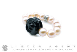 MIMI' anello collezione Elastica con perle di fiume e Rosa in onice e argento 925. NUOVO!