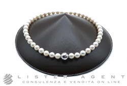 COLLANA Perle naturali mm 9.50 con chiusura in oro bianco 18Kt e diamanti ct 0.27. NUOVA!
