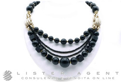 COLLANA in metallo placcato giallo e agata nera. NUOVA!