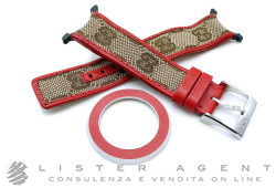 GUCCI cinturino originale in pelle rossa e tessuto con ghiera in metallo e pelle rossa Ref. 19R FS. NUOVO!