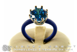 LE CORONE anello in argento 925 con zircone blu e silicone. NUOVO!