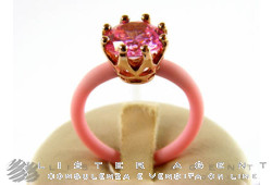 LE CORONE anello in argento 925 laminato oro rosa con zircone rosa e silicone. NUOVO!
