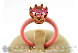 LE CORONE anello in argento 925 laminato oro rosa con zircone rosa e silicone. NUOVO!