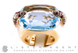 POMELLATO anello Pin-Up in oro rosa 18Kt, topazio azzurro, diamanti bianchi e brown e zaffiri rosa Mis 13 Ref. AA504BR6ZROY. NUOVO!