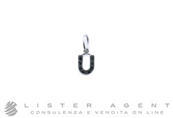 NITE ciondolo Lettera U in oro bianco e brunito 18Kt con diamanti neri ct 0.18. NUOVO!