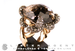 POMELLATO anello Cleopatra in oro rosa 18Kt con diamanti brown e quarzo fumé Mis 14 Ref. AB110BR. NUOVO!