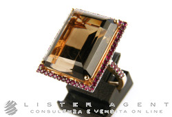 ANELLO in oro rosa 18Kt con rubini ct 0,88 e quarzo fumé ct 21,41 Mis 13 Ref. M83331. NUOVO!