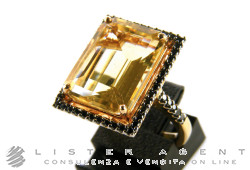 ANELLO in oro giallo 18Kt con diamanti neri ct 0,50 e topazio giallo ct 10,00 Mis 13. NUOVO!