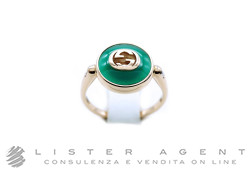GUCCI anello Interlocking G 12MM in oro giallo 18Kt con diamanti ct 0,04 e agata verde Ref. YBC7865470020. NUOVO!