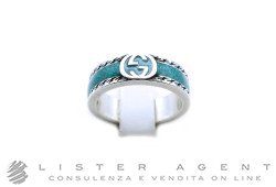 GUCCI anello Interlocking G in argento 925 con smalto color turchese Misura 15 Ref. YBC6455730010. NUOVO!