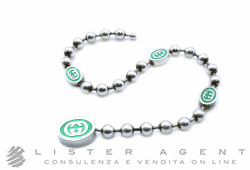 GUCCI bracciale Boule Interlocking GG in argento 925 e smalto verde Ref. YBA701609001019. NUOVO!