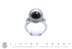 ANELLO Perla Tahiti in oro bianco 18Kt con diamanti ct 0.12 H Vvs e perla mm 11.20 Misura 10. NUOVO!