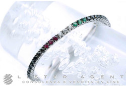 MASSIMO RAITERI bracciale Tennis in oro bianco 18Kt con diamanti neri, rubini diamanti bianchi e smeraldi. NUOVO!