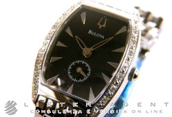 BULOVA Tonneau lady in acciaio e diamanti Nero Ref. 63R44. NUOVO!