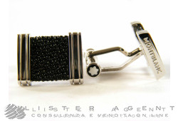 MONTBLANC gemelli in argento 925 con pelle di razza nera Ref. 35824. NUOVI!