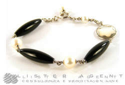 MONTBLANC bracciale in argento 925 con onice e perle mm 8,00 Ref. 101414. NUOVO!
