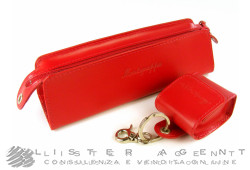 MONTEGRAPPA astuccio porta penne in pelle rossa con porta cartucce inchiostro. NUOVO!