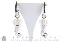 CHANTECLER orecchini Corno in argento 925 e smalto bianco Ref. 36413. NUOVO!